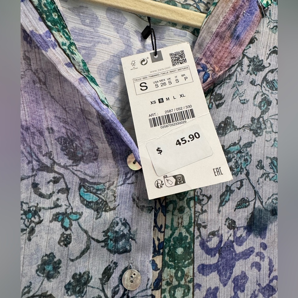 Zara Women's Multicolor Patterned Button-Down Blo… - image 3